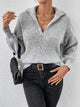 Women's Chunky Rib Knit Half-Zip Sweater with Batwing Sleeves
