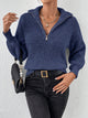 Women's Chunky Rib Knit Half-Zip Sweater with Batwing Sleeves