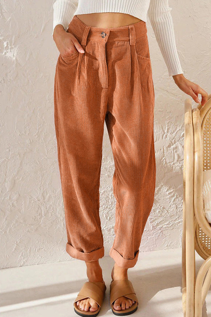 Women's Corduroy High-Waist Straight-Leg Trousers