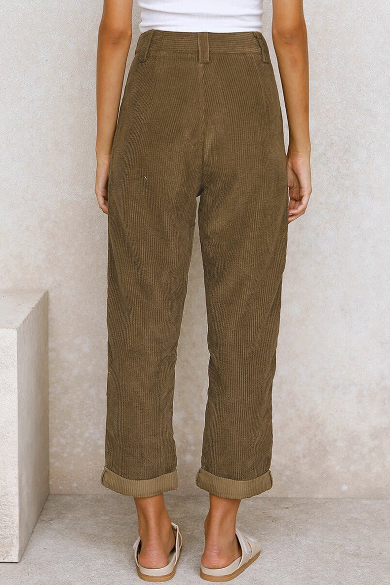 Women's Corduroy High-Waist Straight-Leg Trousers