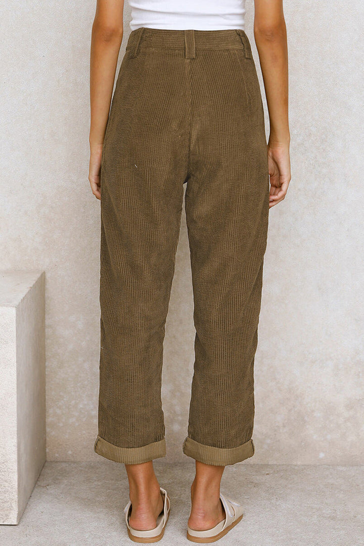 Women's Corduroy High-Waist Straight-Leg Trousers