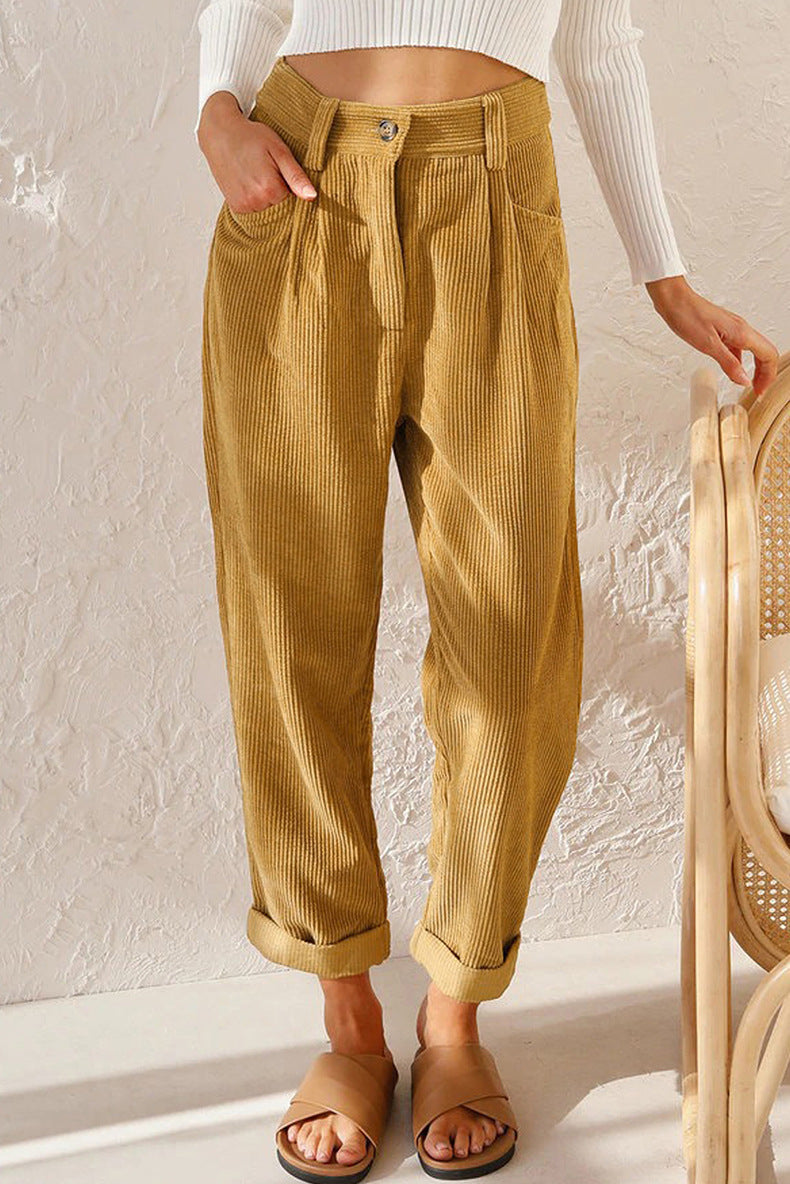 Women's Corduroy High-Waist Straight-Leg Trousers