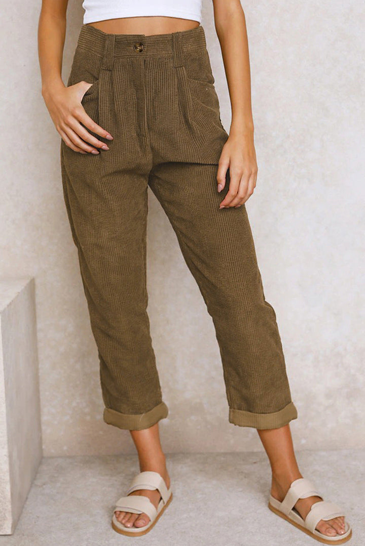Women's Corduroy High-Waist Straight-Leg Trousers