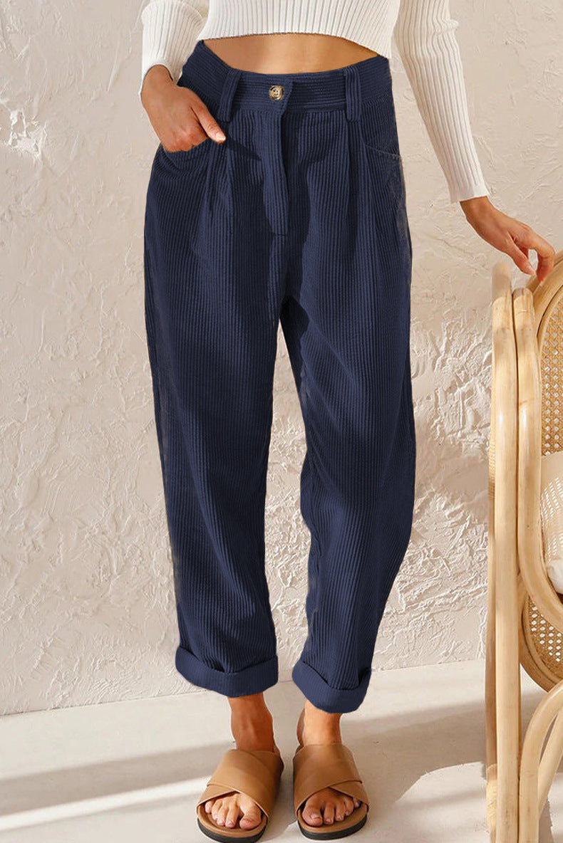 Women's Corduroy High-Waist Straight-Leg Trousers