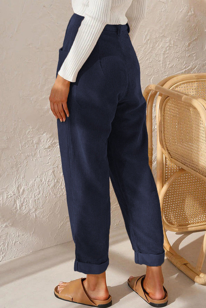 Women's Corduroy High-Waist Straight-Leg Trousers