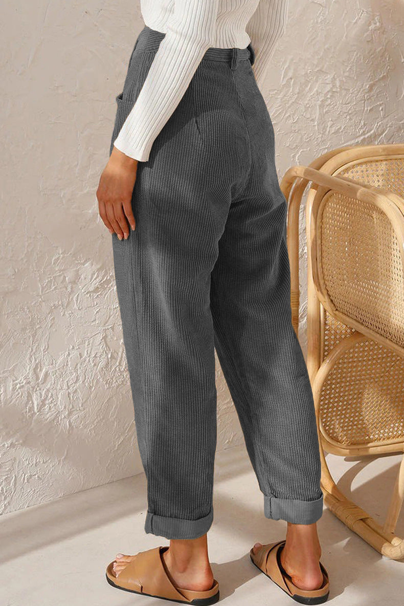 Women's Corduroy High-Waist Straight-Leg Trousers