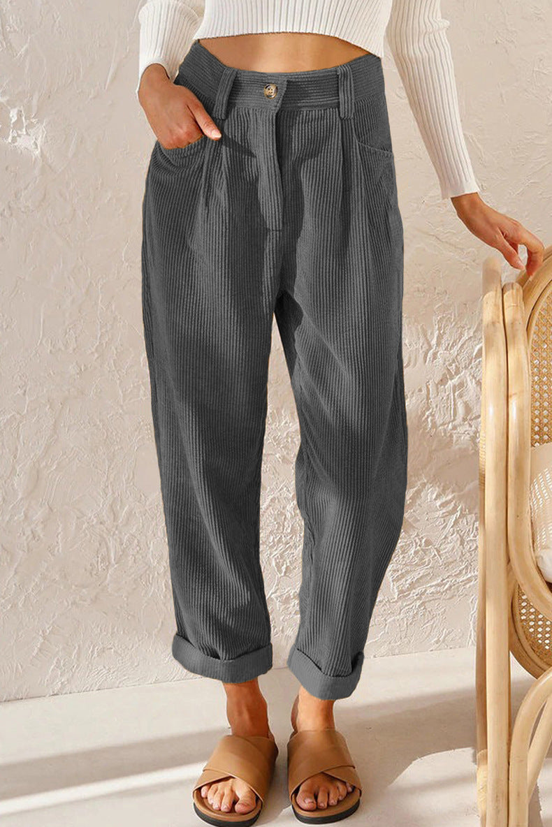 Women's Corduroy High-Waist Straight-Leg Trousers