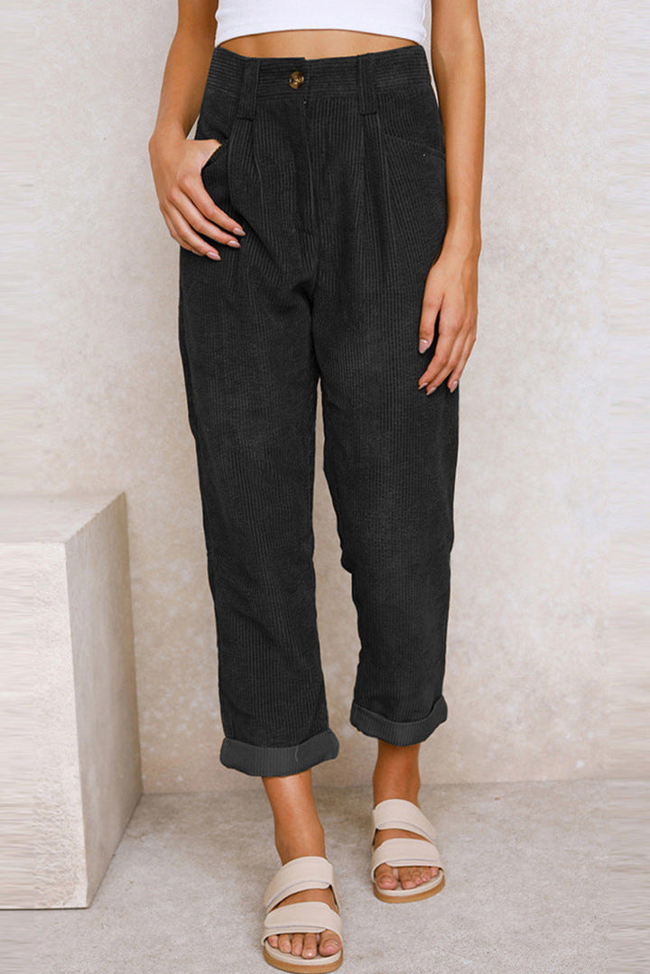 Women's Corduroy High-Waist Straight-Leg Trousers
