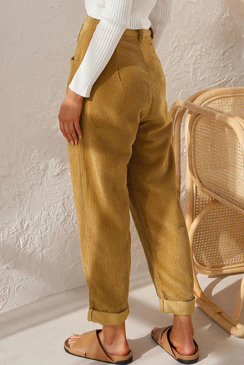 Women's Corduroy High-Waist Straight-Leg Trousers