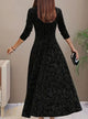 Women's Embossed Velvet V-Neck Long-Sleeve Midi Dress