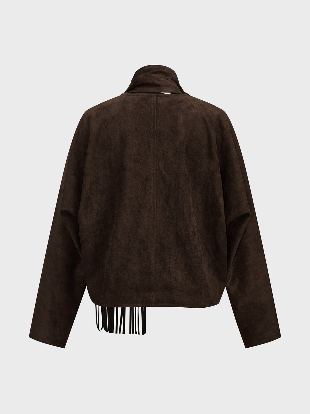 Women's Faux Suede Button Jacket with Detachable Fringed Scarf