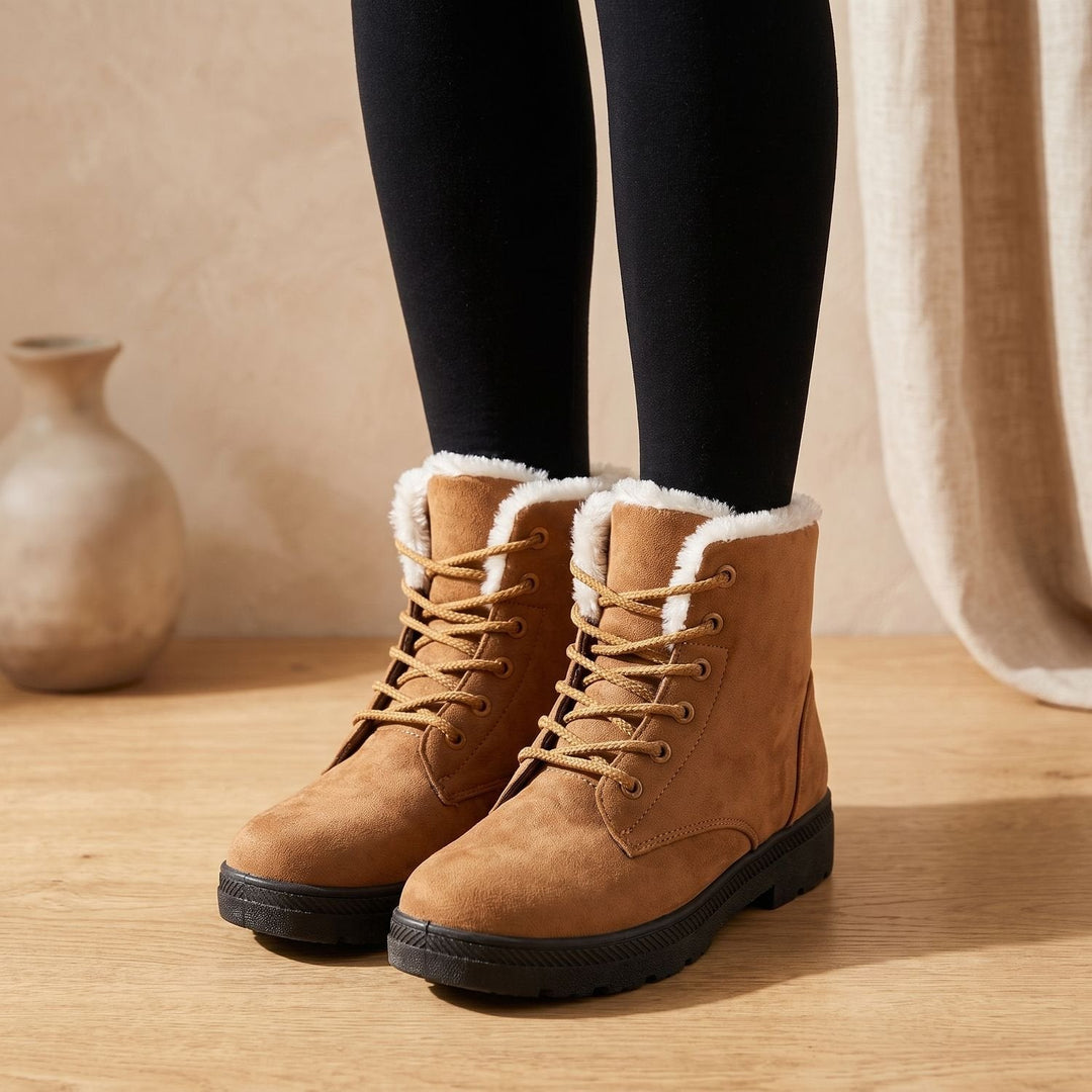Women's Faux Suede Fleece-Lined Lace-Up Winter Ankle Boots