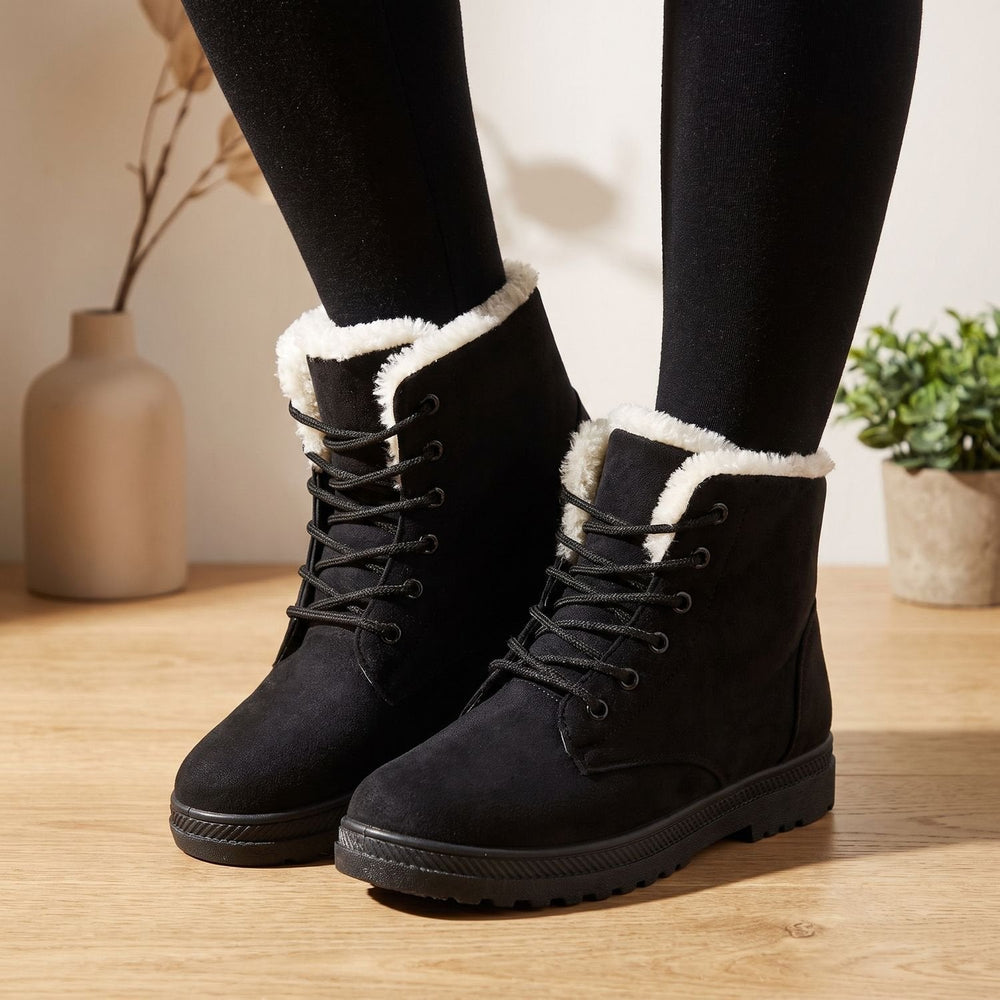 Women's Faux Suede Fleece-Lined Lace-Up Winter Ankle Boots