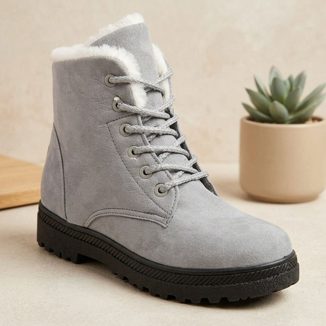 Women's Faux Suede Fleece-Lined Lace-Up Winter Ankle Boots