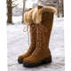 Women's Faux Suede Lace-Up Knee-High Boots with Plush Cuff