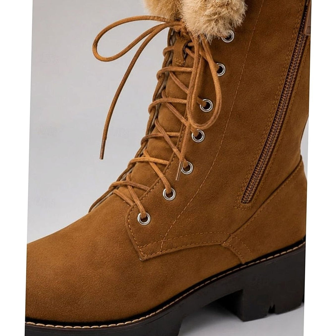 Women's Faux Suede Lace-Up Knee-High Boots with Plush Cuff