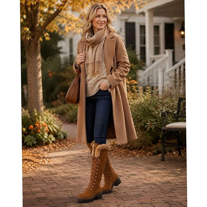 Women's Faux Suede Lace-Up Knee-High Boots with Plush Cuff
