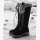 Women's Faux Suede Lace-Up Knee-High Boots with Plush Cuff