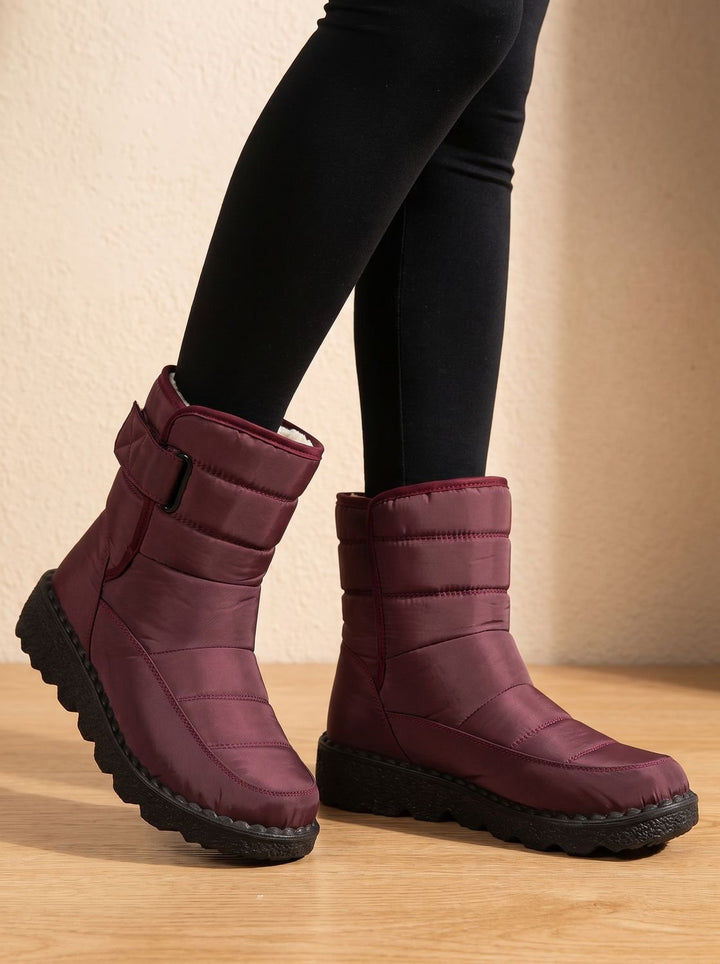 Women's Fleece-Lined Mid-Calf Winter Boots with Strap