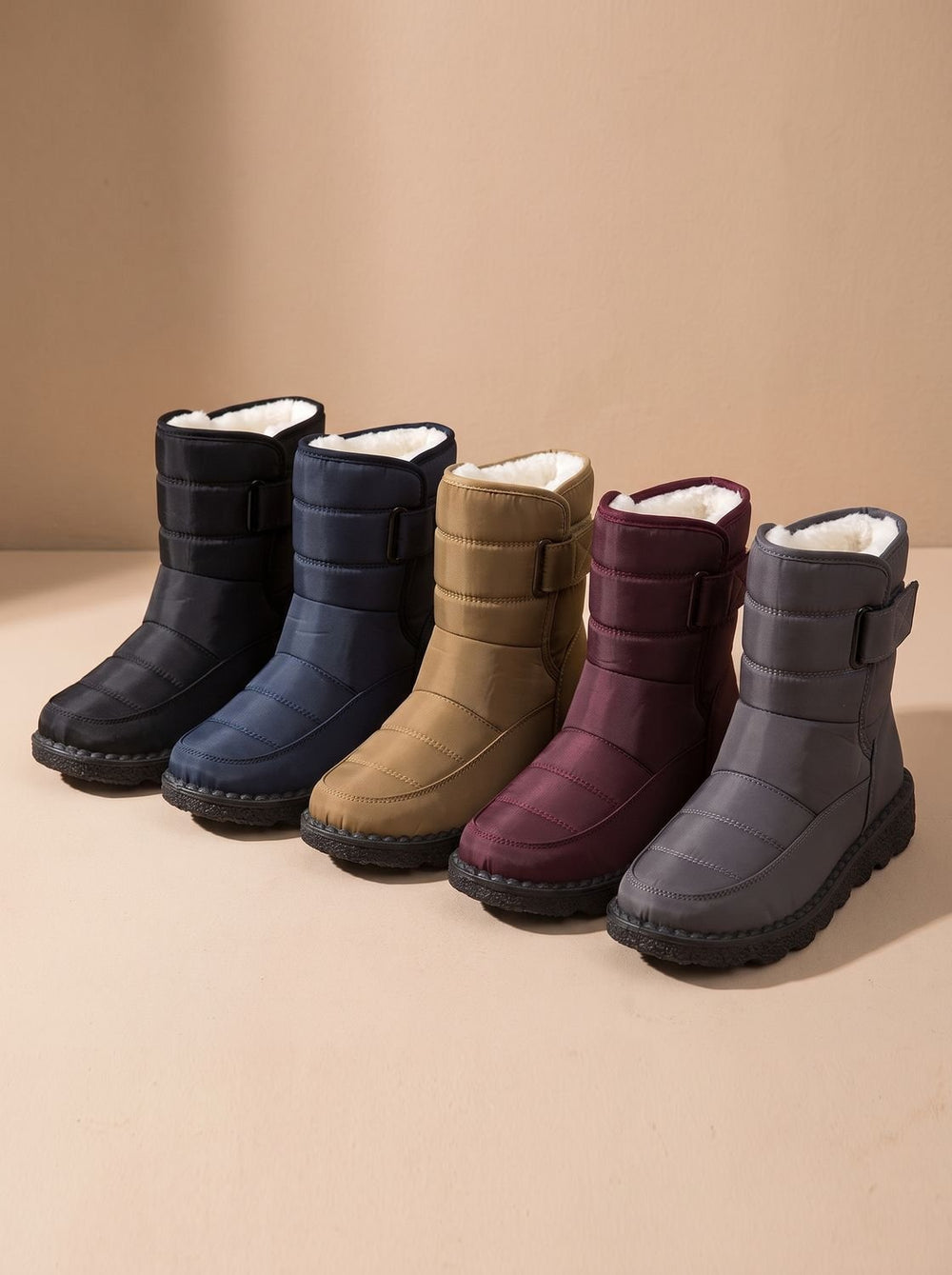 Women's Fleece-Lined Mid-Calf Winter Boots with Strap