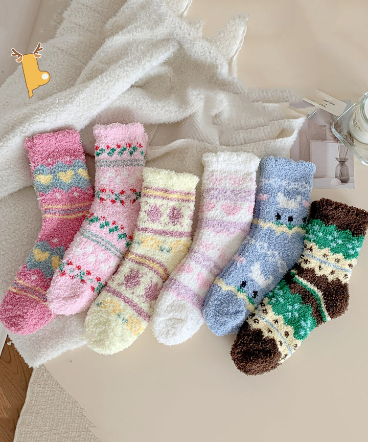 Women's Fluffy Coral Fleece Winter Socks, 6 Pairs