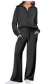 Women's Half-Zip Knit Lounge Set with Wide-Leg Pants