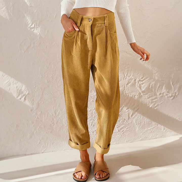 Women's High-Waist Corduroy Tapered Pants