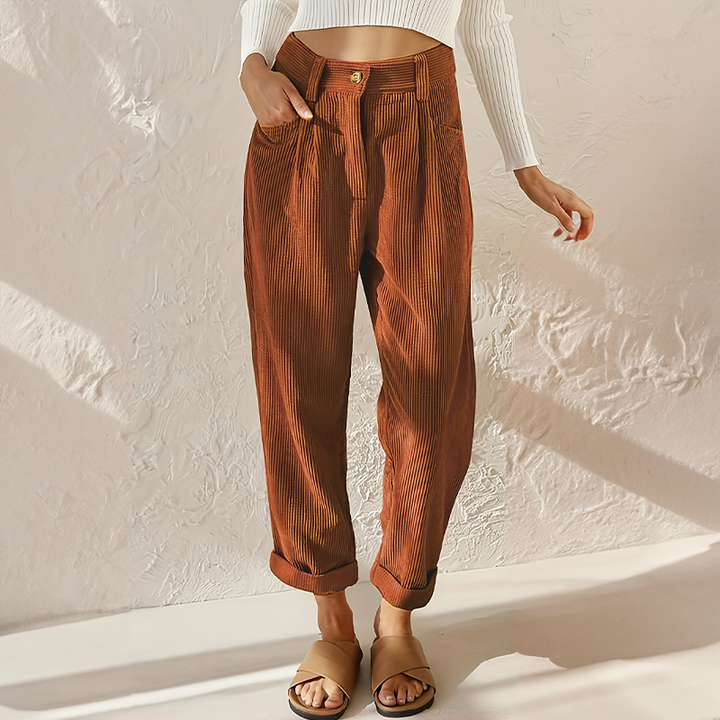 Women's High-Waist Corduroy Tapered Pants