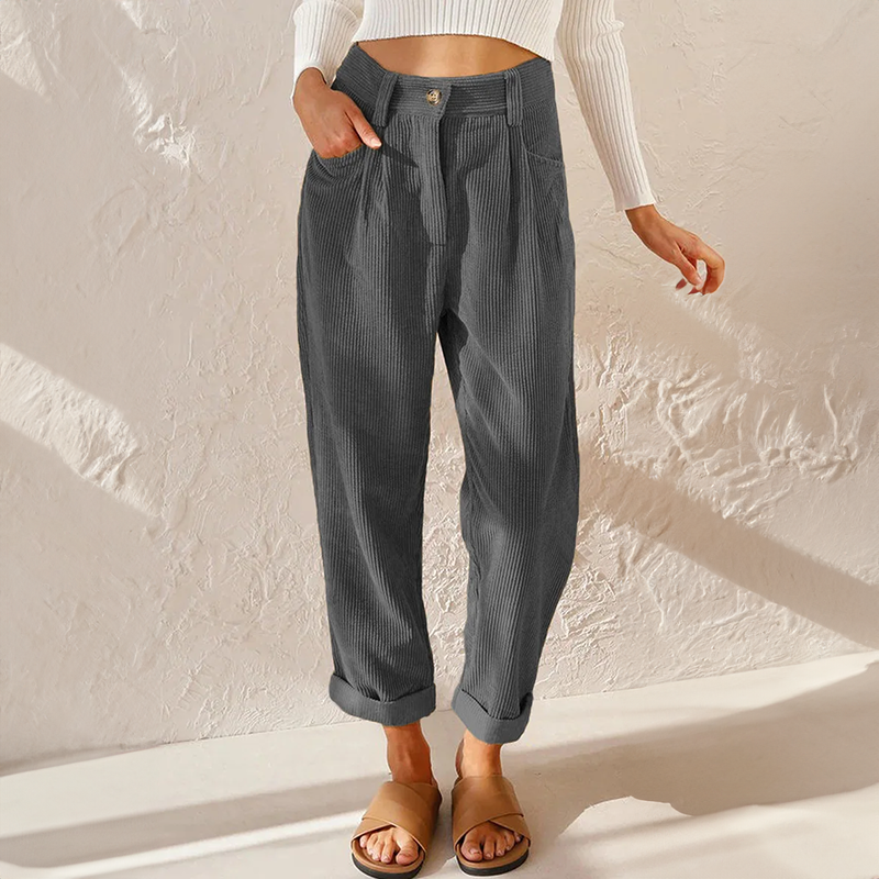 Women's High-Waist Corduroy Tapered Pants
