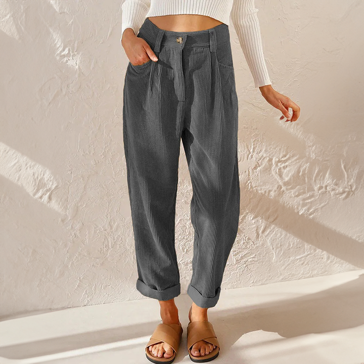 Women's High-Waist Corduroy Tapered Pants