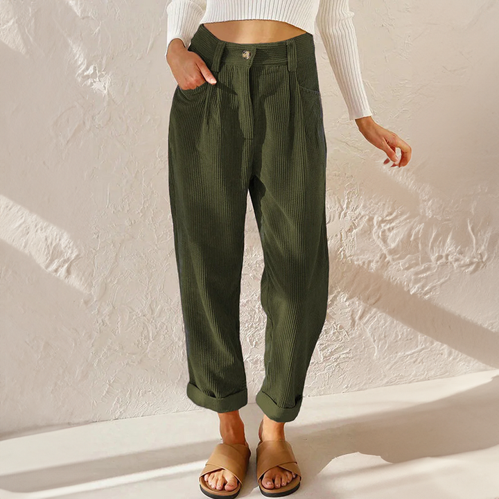 Women's High-Waist Corduroy Tapered Pants