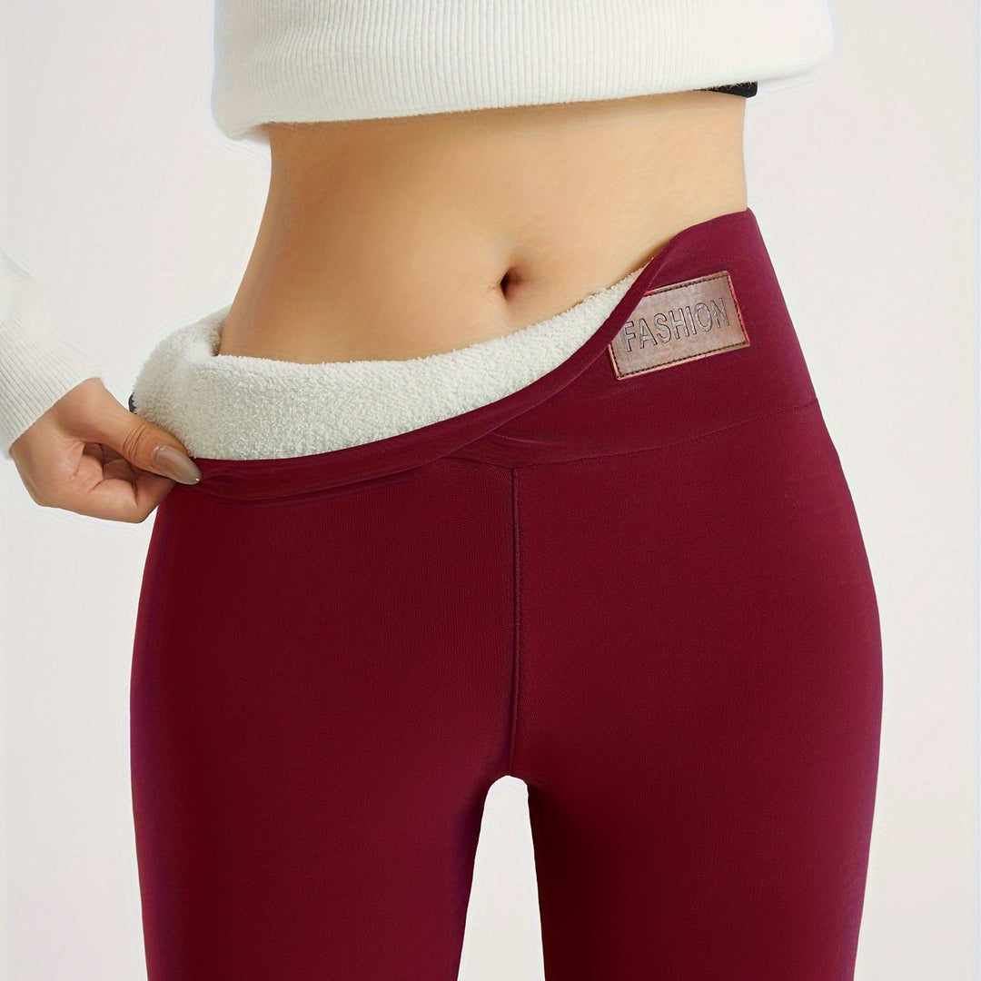 Women's High-Waist Fleece-Lined Leggings with Four-Way Stretch