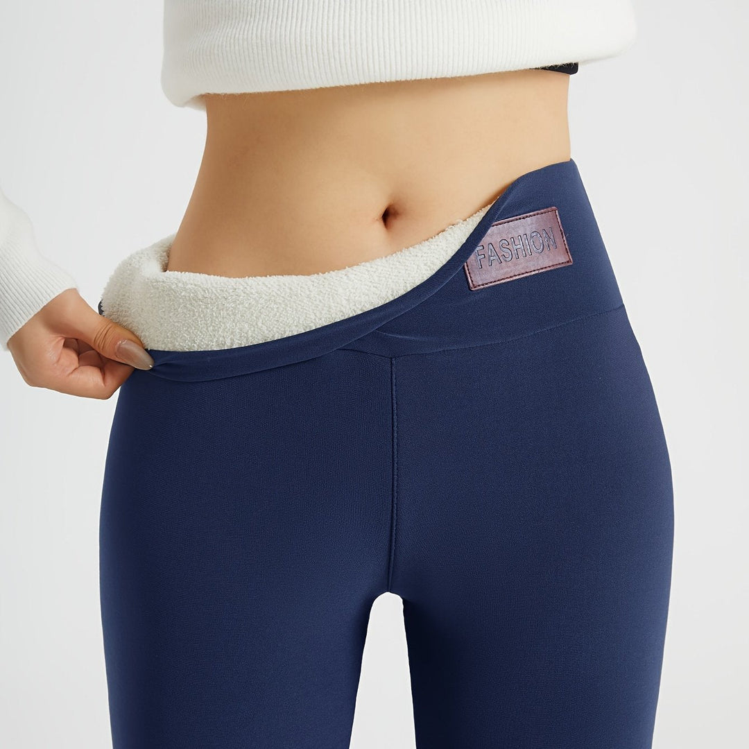 Women's High-Waist Fleece-Lined Leggings with Four-Way Stretch