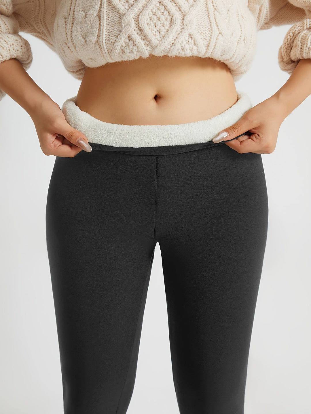 Women's High-Waist Fleece-Lined Leggings with Four-Way Stretch