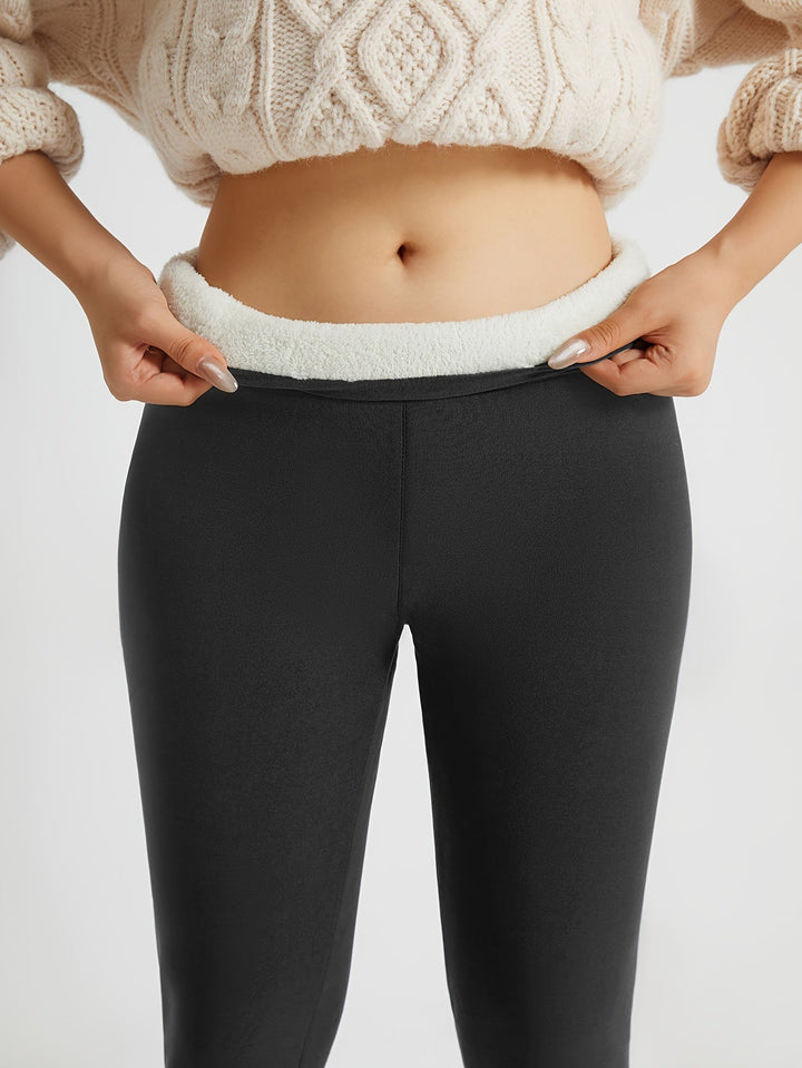 Women's High-Waist Fleece-Lined Leggings with Four-Way Stretch