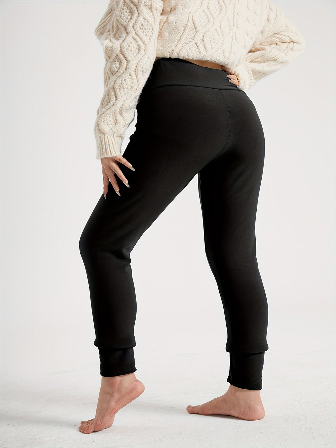 Women's High-Waist Fleece-Lined Leggings with Four-Way Stretch