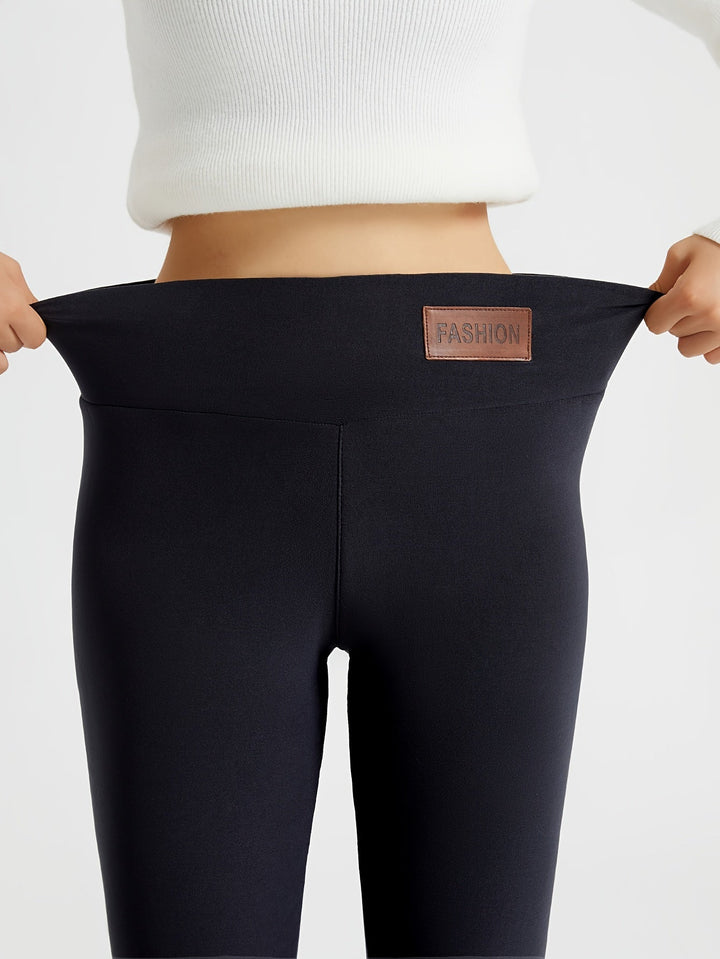 Women's High-Waist Fleece-Lined Leggings with Four-Way Stretch