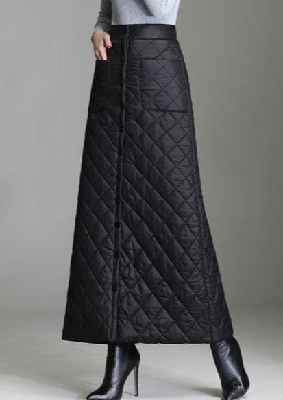 Women's Insulated Diamond-Stitch High-Waist A-Line Maxi Skirt