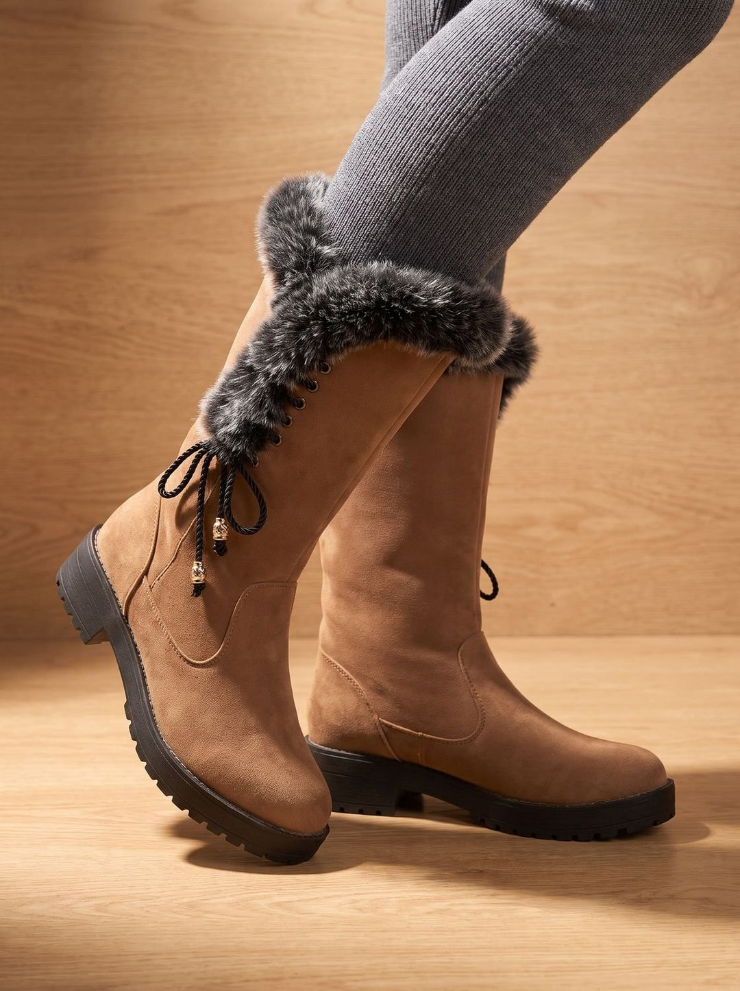 Women's Knee-High Snow Boots with Faux Fur Cuff