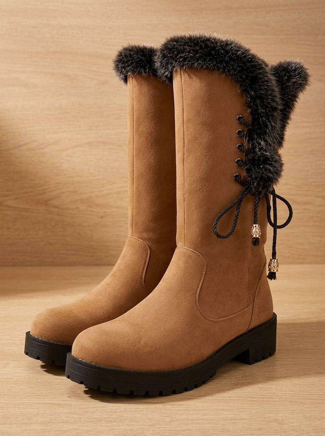 Women's Knee-High Snow Boots with Faux Fur Cuff