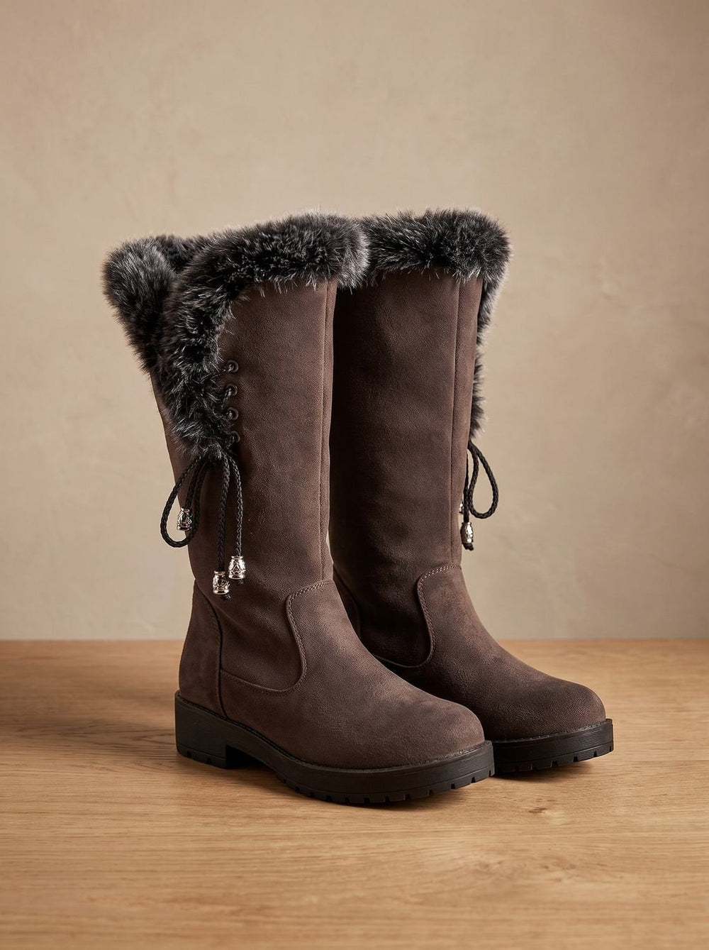 Women's Knee-High Snow Boots with Faux Fur Cuff