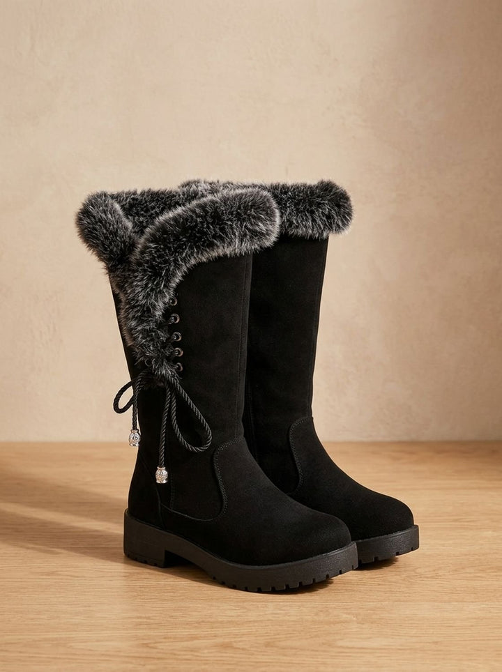 Women's Knee-High Snow Boots with Faux Fur Cuff