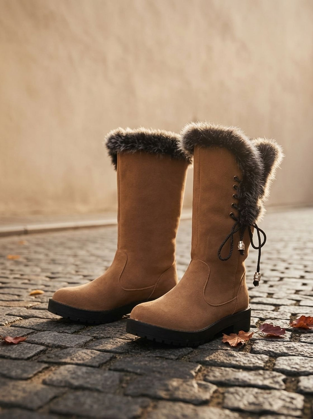 Women's Knee-High Snow Boots with Faux Fur Cuff