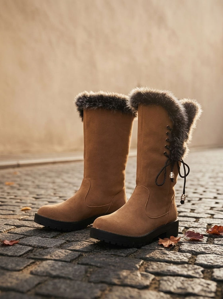Women's Knee-High Snow Boots with Faux Fur Cuff