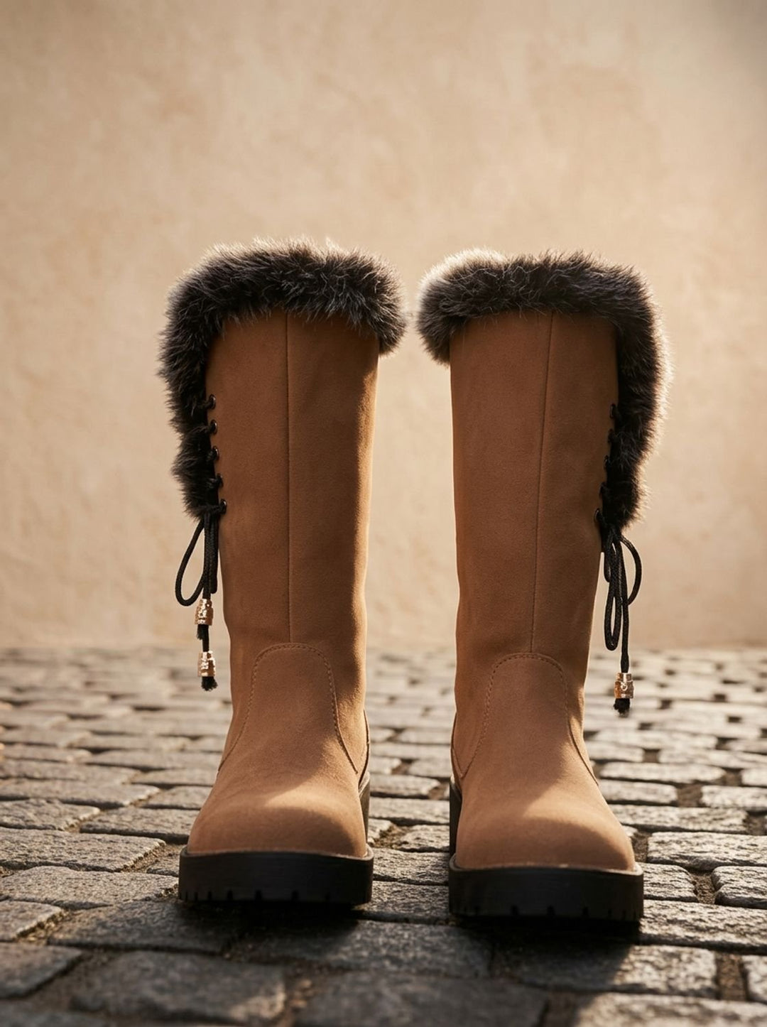 Women's Knee-High Snow Boots with Faux Fur Cuff