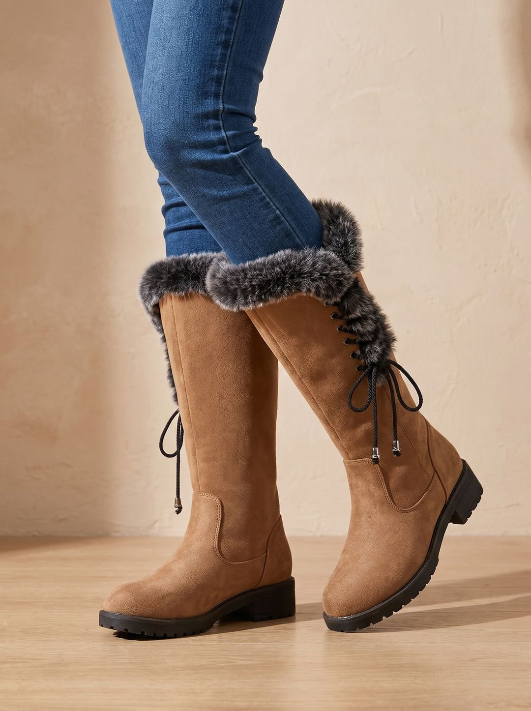 Women's Knee-High Snow Boots with Faux Fur Cuff