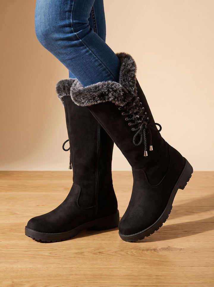 Women's Knee-High Snow Boots with Faux Fur Cuff