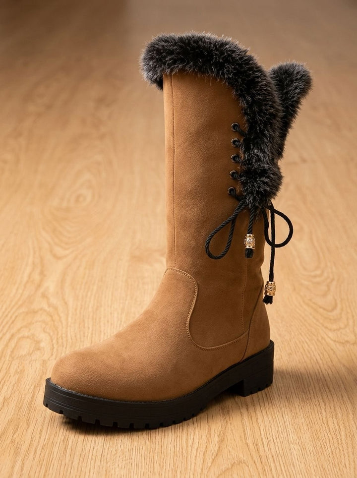 Women's Knee-High Snow Boots with Faux Fur Cuff
