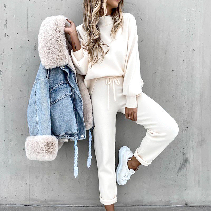 Women's Knit Lounge Set with Mock Neck Sweater
