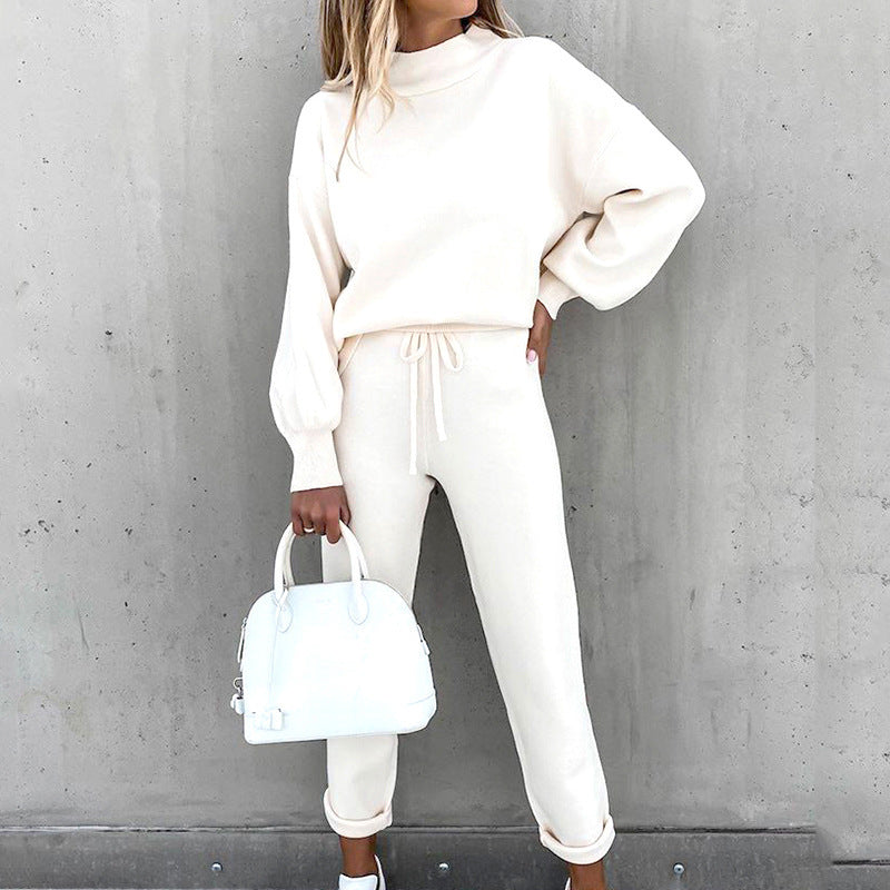 Women's Knit Lounge Set with Mock Neck Sweater
